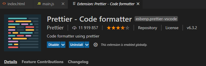 extension Prettier - Code formatter